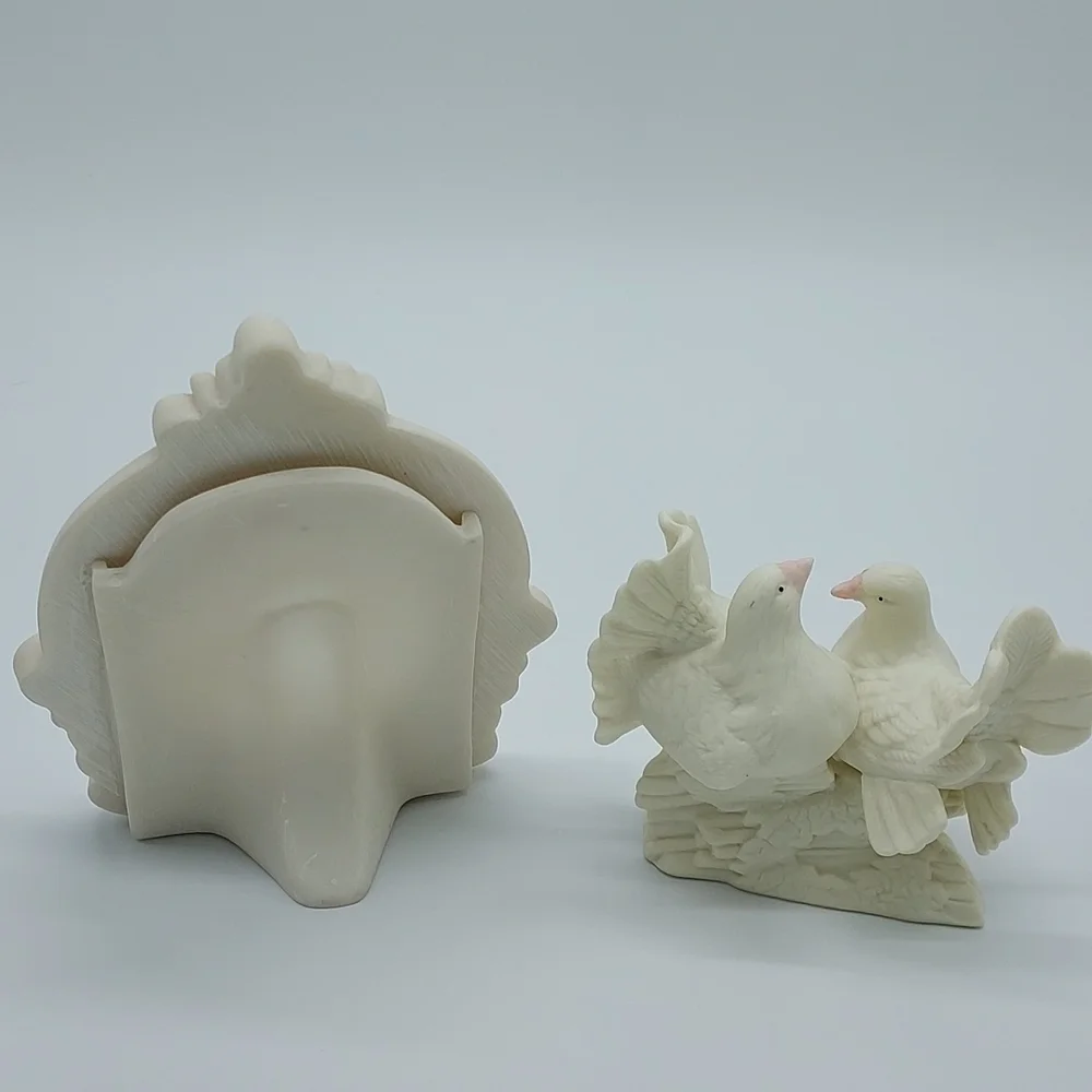 Bridal Frame & Dove Pair Cake Topper Ivory/Pink/ NOS